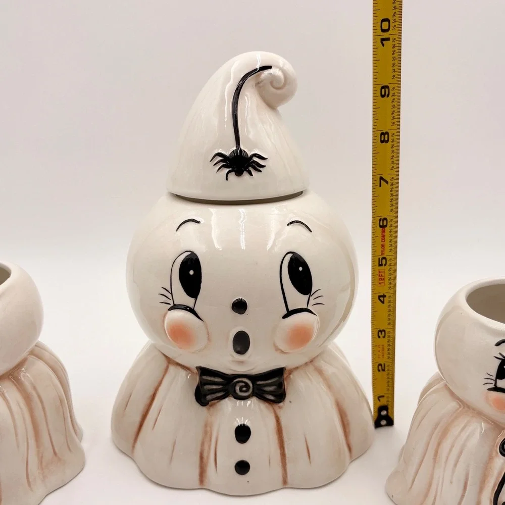 Johanna Parker Ceramic Ghost Canister Halloween Cookie Jar with Spider Hat